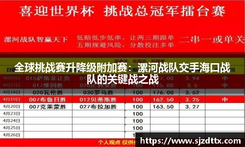 全球挑战赛升降级附加赛：漯河战队交手海口战队的关键战之战